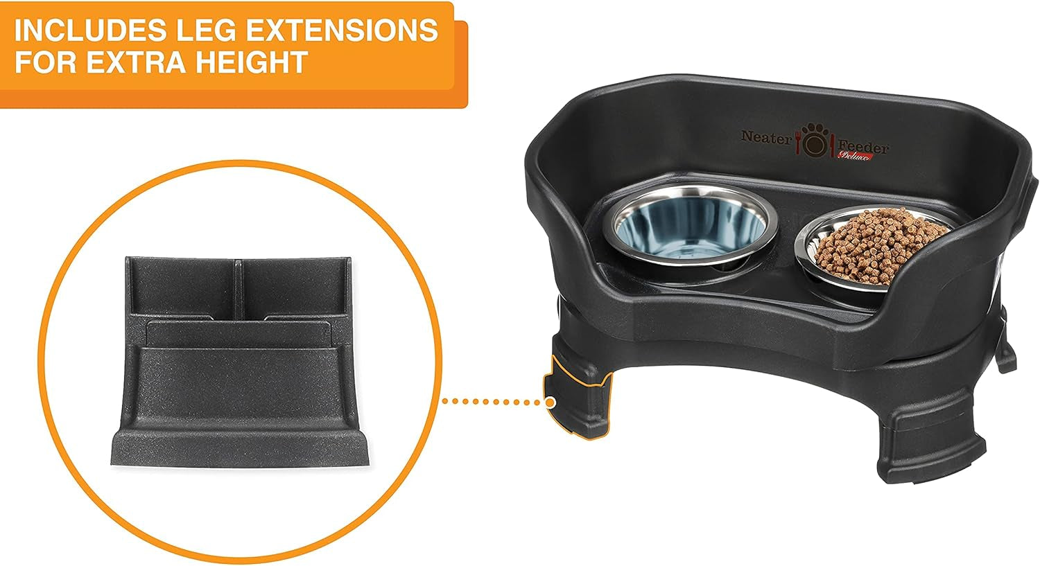 Neater Feeder Deluxe with Leg Extensions (Small, Midnight Black)